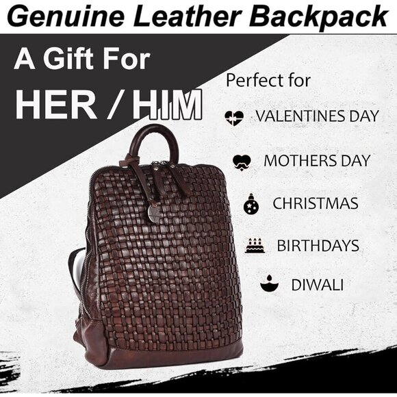 Women and Men Brown 12.5 Inch Leather Backpack with Adjustable Shoulder Strap - Picture 6 of 9